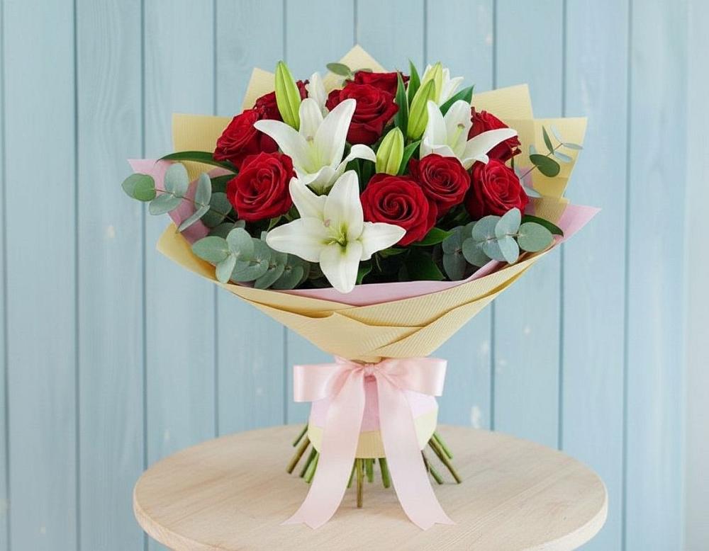Букет цветов из: Лилии и Розы в Кировской